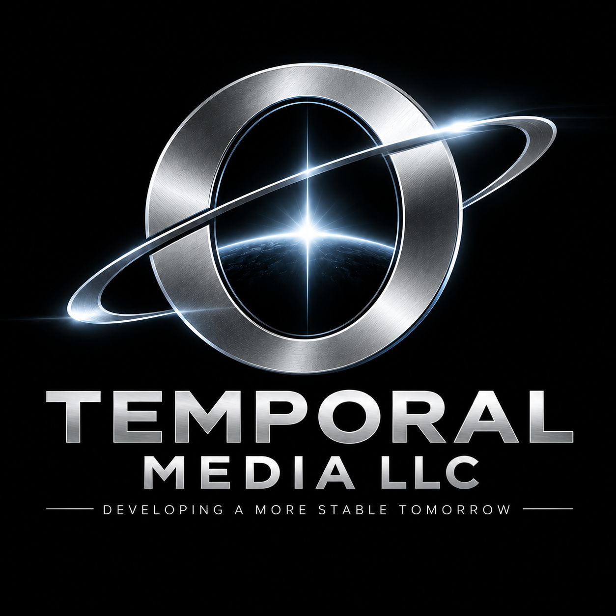 Temporal Media LLC — silver zero and orbital ring. Developing a more stable tomorrow.